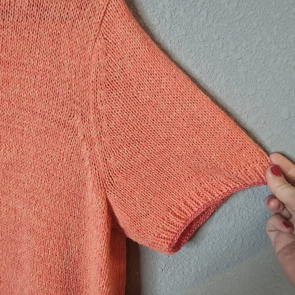 Crazy Horse Women Pastel Peach‎ Orange Sweater 1 (1X) Short Sleeve Knit Easter - Picture 6 of 10